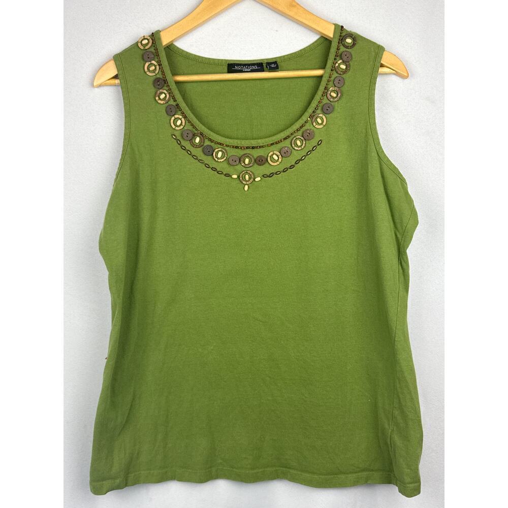 Notations Women's Sleeveless Blouse - Green Lightweight Tank Top - Size 1X